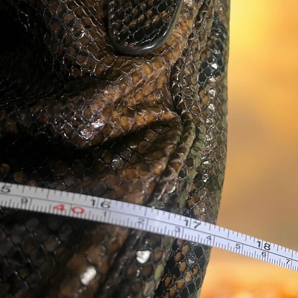 Jimmy Choo Ramona Brown Snakeskin Embossed Leather Cinched Satchel Bag - Picture 10 of 13